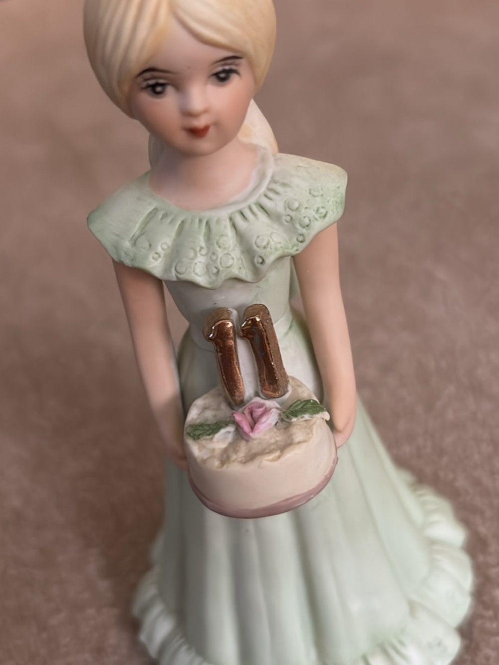 Enesco Porcelain Figurine with Mint, Peach and Gold Accents